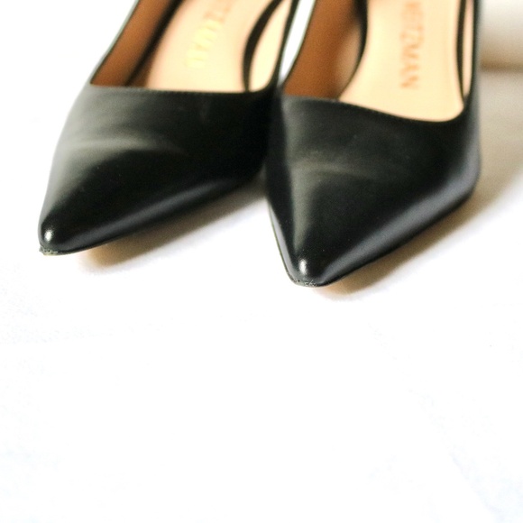 STUART WEITZMAN Stuart 75 Pump Black Leather 3" Heel Women's 7.5 Classic Fall - Picture 3 of 10